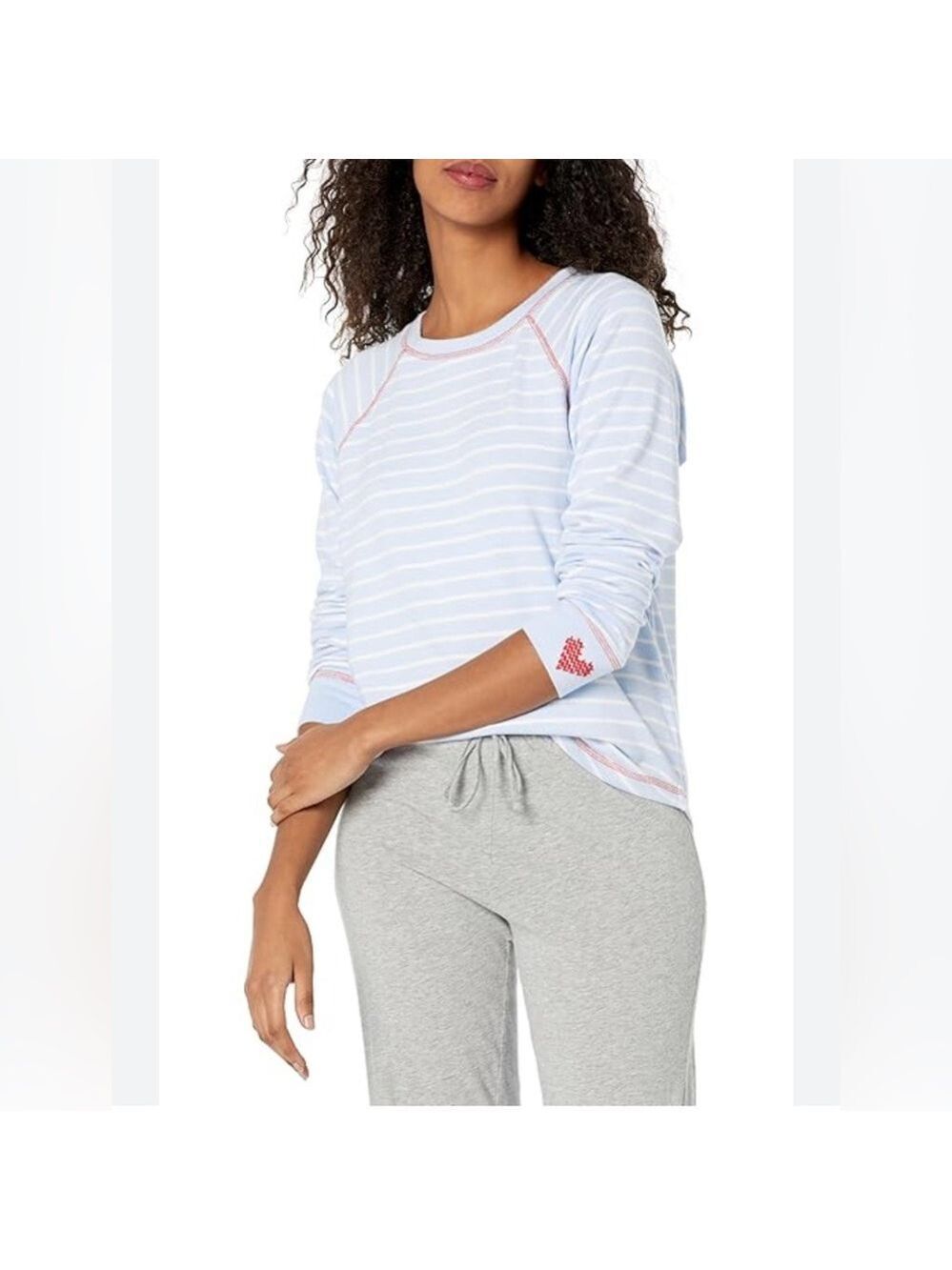 PJ Salvage Fleece Long Sleeve Pajama Top Blue Stripe Women Size XL